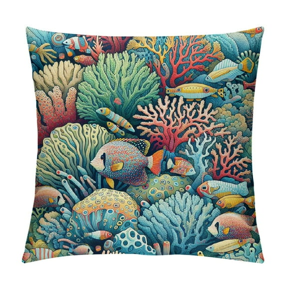 Leisuo Coral Pillow Covers,Decorative Throw Pillow Underwater Coral Reef Vivid Clam Pillow Cases Square Cushion Covers for Home Sofa Couch Colorful