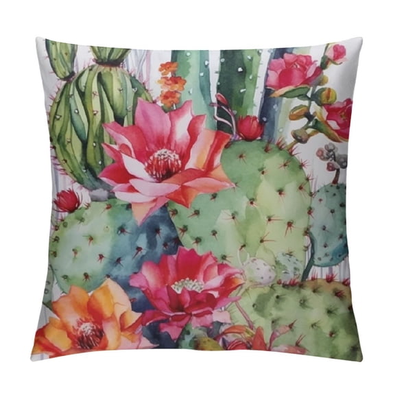 GOSMITH Couch Pillow Cover Cactus, Tropical Cactus Floral Rose Decorative Throw Pillowcase Cushion Cover Throw Pillows Covers for Sofa Bedroom Car Living Room, Green Pink