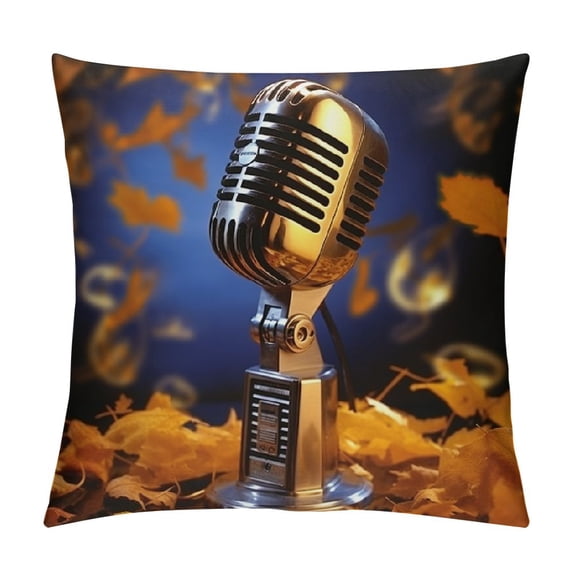 GOSMITH Couch Throw Pillow Covers Square Decorative Throw Pillow Cover Music Microphone Pillow Cases Double Sided Cushion Cover for Living Room Soft Plush Cushion Case for Sofa