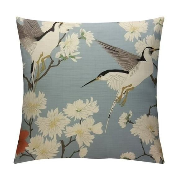 GOSMITH Crane Throw Pillow Case Cushion Covers Flying Bird Flower Blue White for Couch Bed Sofa Car Waist