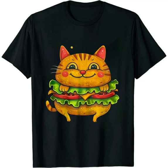 GOSMITH Cute Cat Hamburger T-Shirt