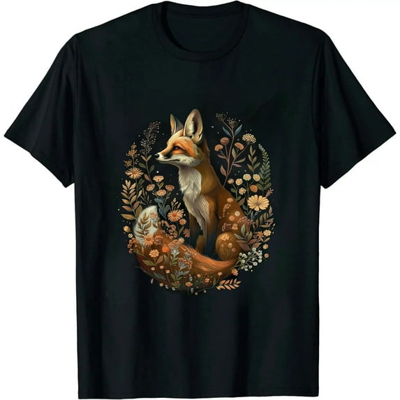 GOSMITH Cute Cottagecore Floral Fox Aesthetic Women Graphic T-Shirt