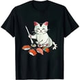 thumbnail image 1 of GOSMITH Cute Sushi Eating Cat Funny Animal Pet Japan Food Art T-Shirt, 1 of 3