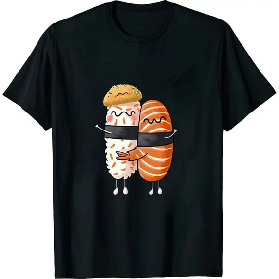 GOSMITH Cute Sushi Hug Salmon Maki Anime Figure Japanese Manga T-Shirt