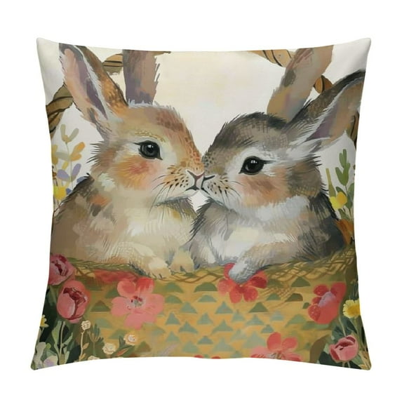 GOSMITH  Cute Watercolor Rabbit Throw Pillow Covers Home Decorative Cushion Cover Sofa Bed Pillow Case for Modern Simple Farmhouse Style Decor