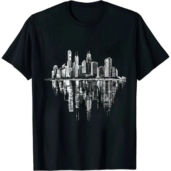 GOSMITH Dallas Texas Big D Skyline Panorama Drawing T Shirt