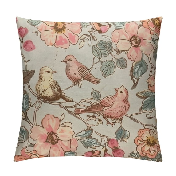 Leisuo Decorative Pillow Covers, Floral Bird Throw Pillow Covers with Edge, Farmhouse Cushion Cover, Vintage Pillow Case for Couch Bed Sofa Living Room White