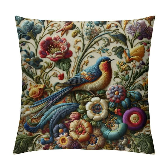 GOSMITH Decorative Pillowcases Vintage Birds with Flowers Throw Pillow Covers Farmhouse Pillow Cushion Cases Home Decor Square Floral Pillow Case