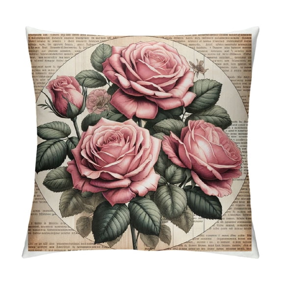 GOSMITH Decorative Romantic Rose Flower Pillow Cover Vintage Shabby Chic Peach Pink Rose Floral Cushion Cover Square Pillowcase for Sofa Bedroom Car