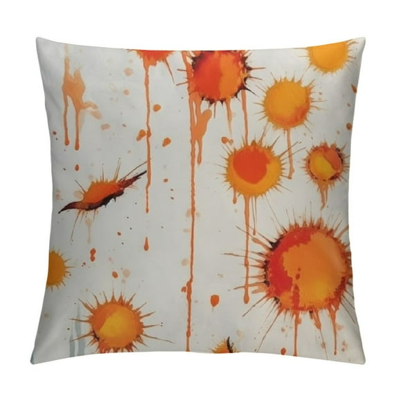 GOSMITH Decorative Square Throw Pillow Cover Brushstroke Splashing Close Orange Colours Artwork White Graphics Hot Pattern Red Ink Header Wash Cushion Case for Sofa Bedroom Car