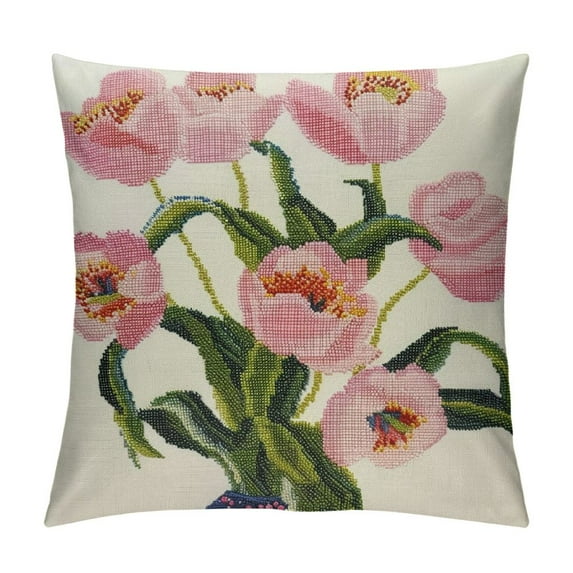 Leisuo Decorative Throw Pillow Cover Farmhouse Floral Floor Pillowcase for Couch Living Room Sofa Bed,Pink Tulip