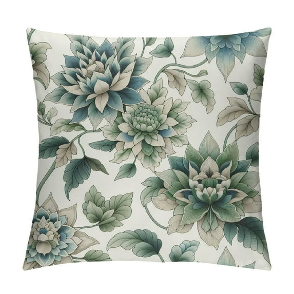GOSMITH Decorative Throw Pillow Cover Farmhouse Floral Pillowcase for Living Room Sofa Bed (Grass Flower) White