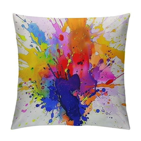 Leisuo Decorative Throw Pillow Covers Orange Color Multicolored Watercolor Blot for Your Abstract Vibrant Splattered Brush Cushion Covers for Sofa Couch Living Room Bedroom