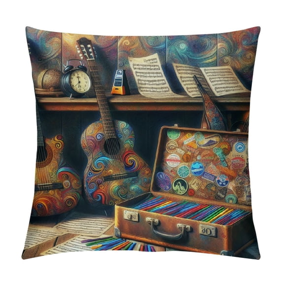 GOSMITH Decorative Throw Pillow Covers Pillow Covers for Sofa Guitar Bass Music Musical Instruments Double Sided Couch Throw Pillow Cases Square Cushion Case for Living Room Cushion Cover White