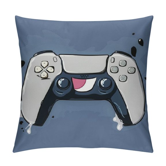 Leisuo Decorative Throw Pillow Covers, Soft Square Cushion Cover with Invisible Zipper Style Game Controller Printing