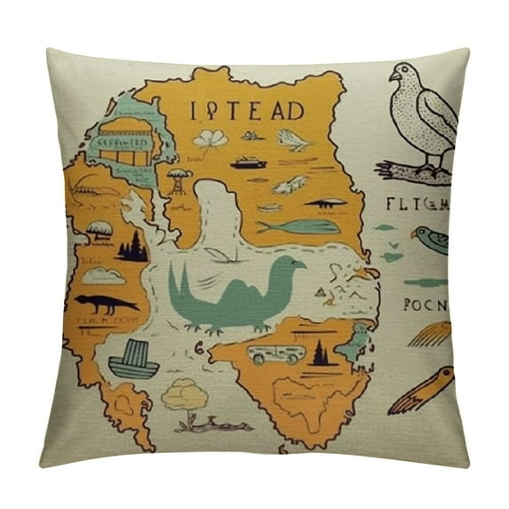 GOSMITH Decorative Throw Pillow Cushion Covers for Sofa Illustrated Volcano Tourism Map Ecuador Animal Galapagos Attraction Islands Adventure Landmarks Linen Couch Square Pillow Cases