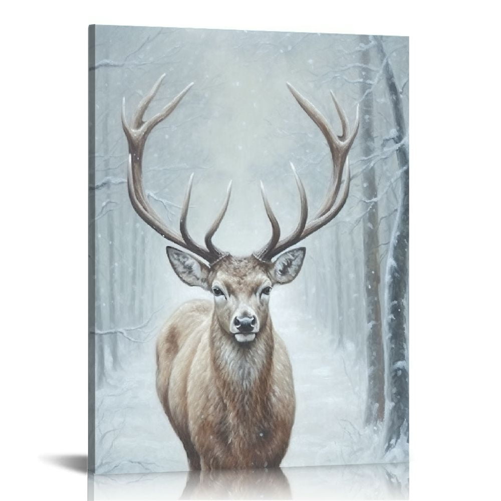 Leisuo Deer Wall Art Canvas: Natural Deer in the Snow Winter Wall ...