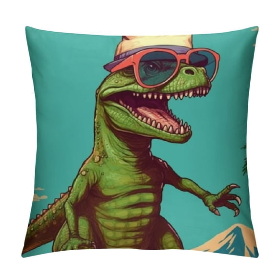 GOSMITH Dino Happy Dinosaur Surfer Throw Pillow Covers,Pillow Cases Decorative Soft Square Case Home Decor for Sofa Bed Living Room Farmhouse