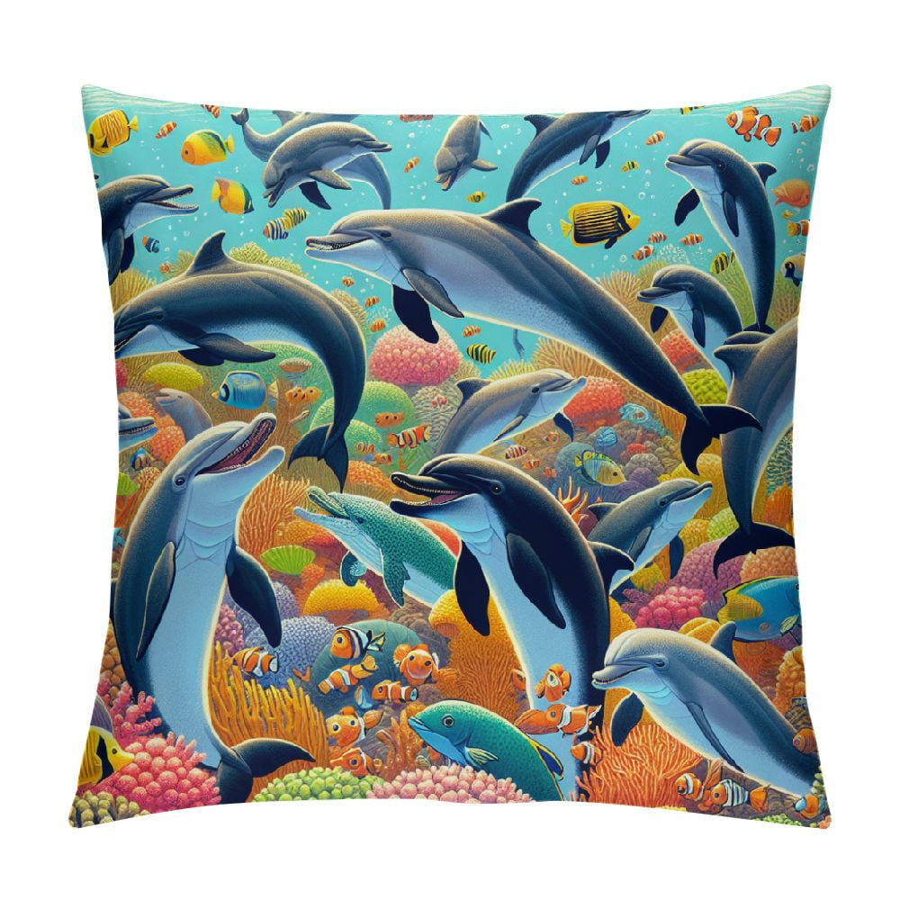 GOSMITH Dolphin Pillow Covers, Underwater World Throw Pillow Covers ...