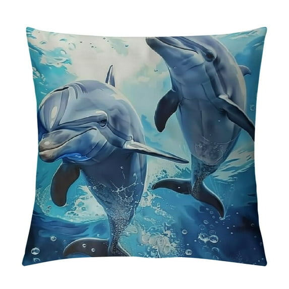 GOSMITH Dolphins Bed Pillow Covers, Lovely Ocean Dolphin Decorative Throw Pillow Cover Cushion Case for Sofa Bed Living Room Farmhouse Decorations