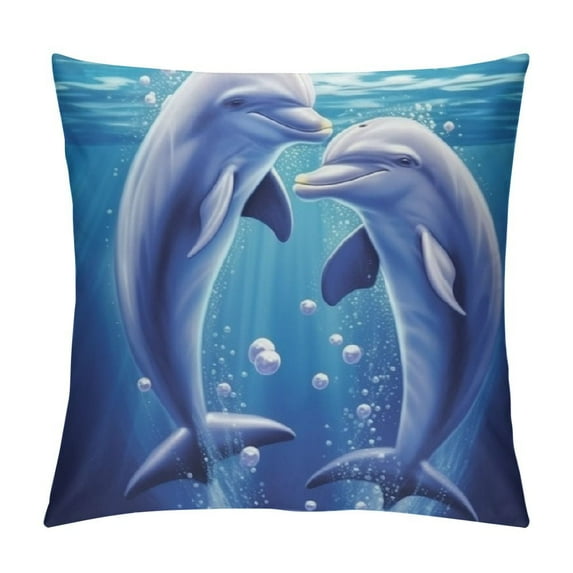 Leisuo Dolphins in Love Printed Plush Pillow Cover Decorative Pillow Cover Square Cushion Cover white