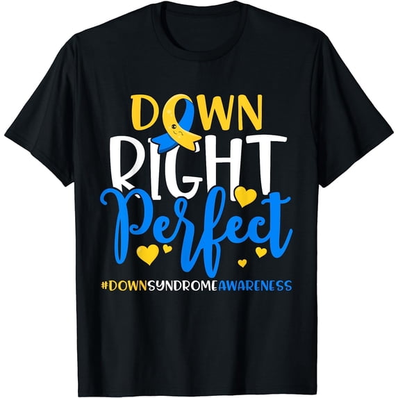 GOSMITH Down Syndrome Awareness Shirt Down Right Perfect T-Shirt Black Large black-5522