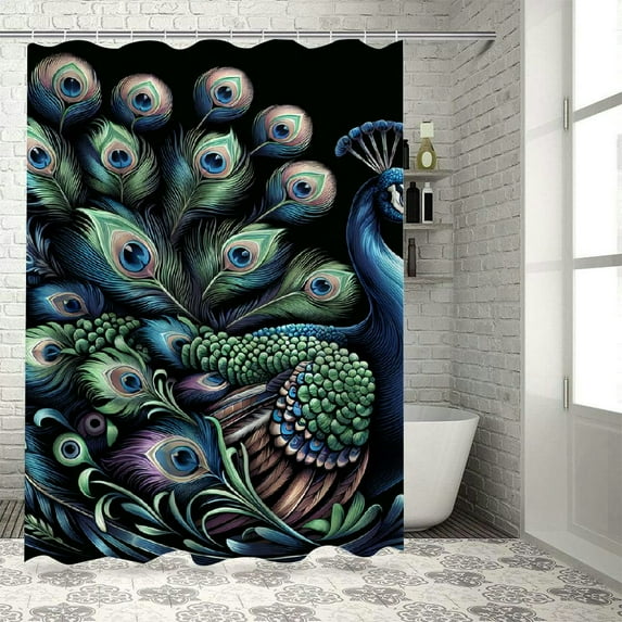 GOSMITH Durable and Washable Blue Peacock Beautiful Watercolor Flowers Peony Bird Feathers Gorgeous and Elegant Animal Spring Vitality Shower Curtain - Multiple Sizes White