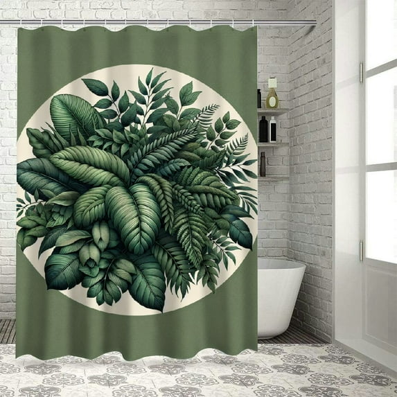 GOSMITH Durable and Washable Leaf Vintage Tropical Palm Tree Fern Banana Leaves Botanical Plant Shower Curtain, Multiple Sizes White