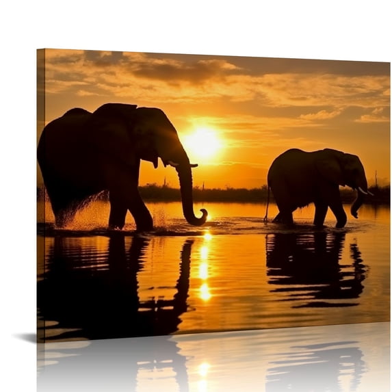 GOSMITH ELEPHANT SUNSET - AFRICAN LANDSCAPE POSTER Wall Art Canvas ...
