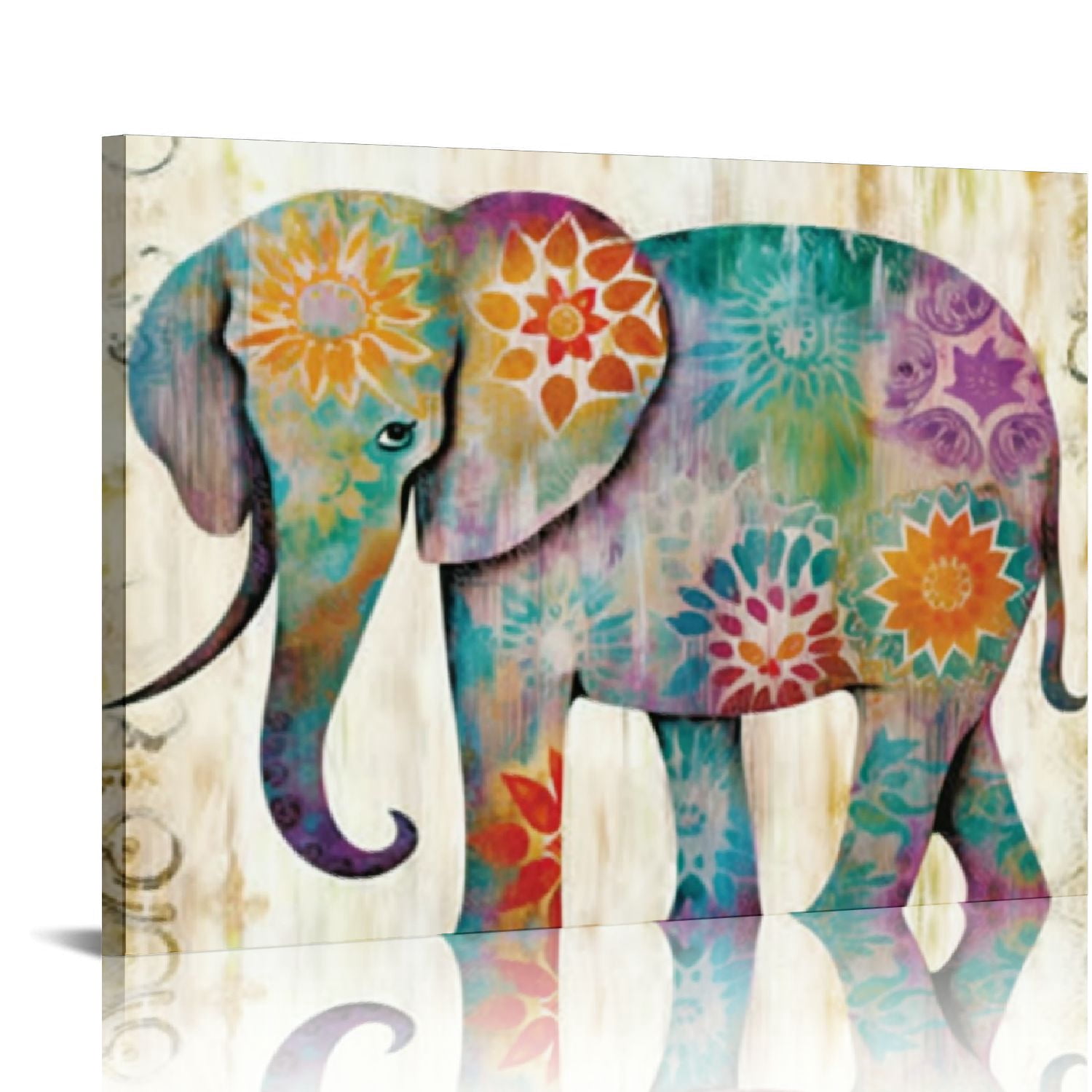 GOSMITH Elephant Canvas Wall Art Boho Paisley Elephant Prints Colorful ...