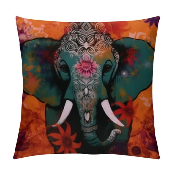 GOSMITH Elephant Themed Mandala Indian Elephant Modern Abstract Bohemian Hippie Throw Pillow Case,Home Bedroom Living Room Office Sofa Couch Bed Decor,Gifts for Girls Women Sister Daughter