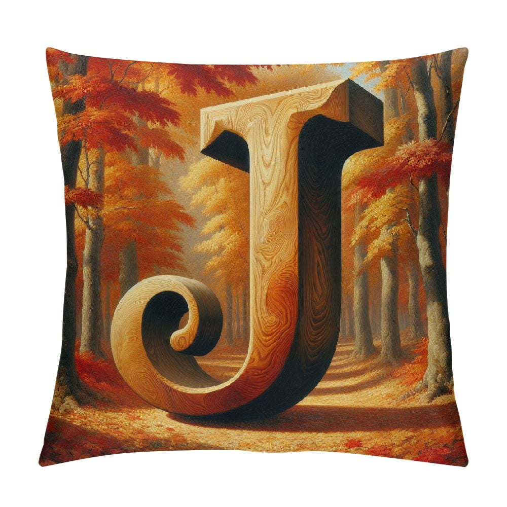 GOSMITH English Alphabet J Eucalyptus Leaves Throw Pillow Cover, Square