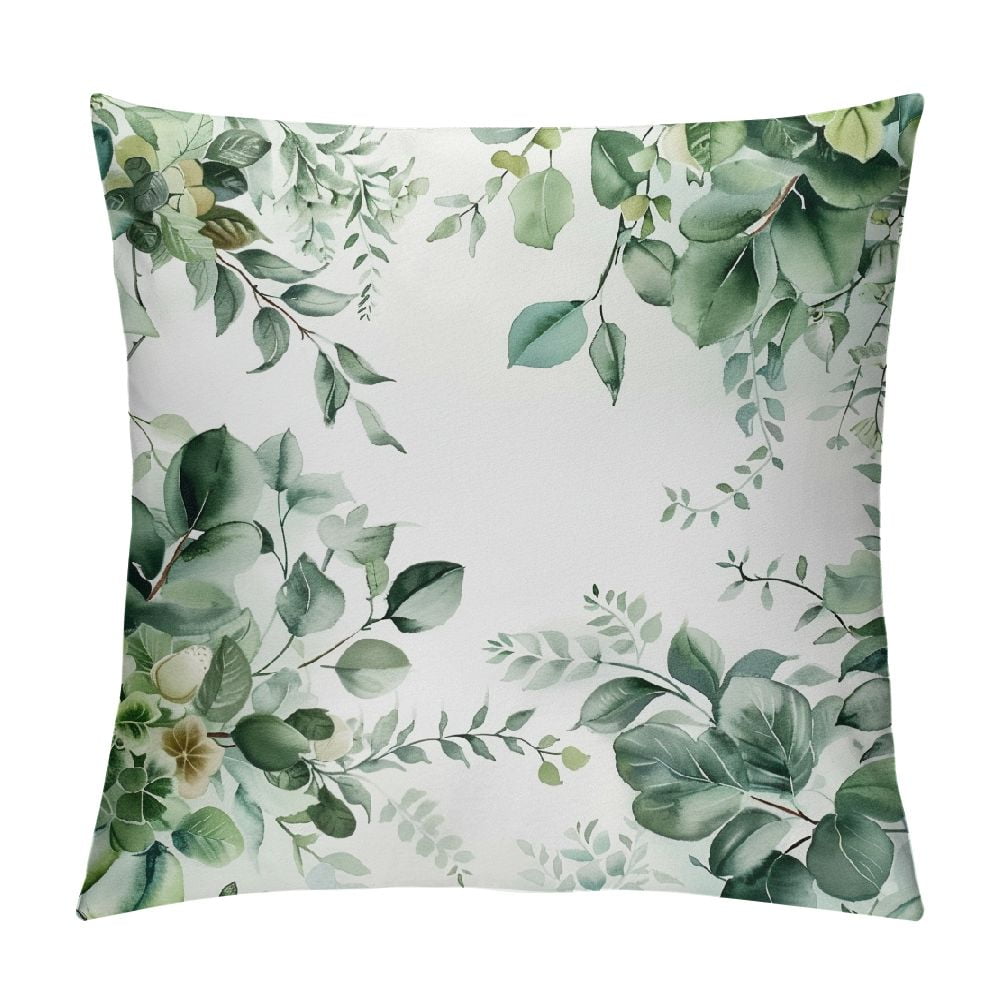 GOSMITH Eucalyptus Leaves Throw Pillow Covers Sage Green Leaf White Floral Decorative Pillows