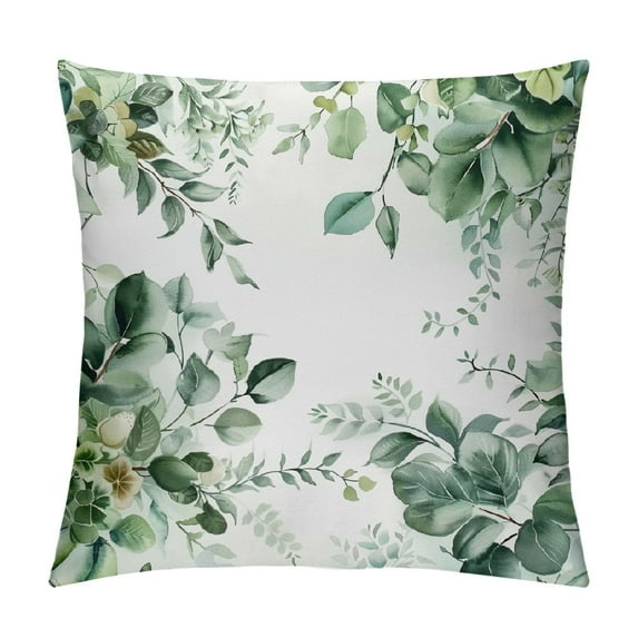 GOSMITH Eucalyptus Leaves Throw Pillow Covers Sage Green Leaf White Floral Decorative Pillows for Couch Sofa Bed Home Decor