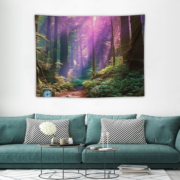 GOSMITH Fabric Tapestry Sunshine Red Forest Print Fabric Tapestry Decorative Wall Art Tablecloth Bedspread Picnic Blanket Beach Throw Blanket for Bedroom Hall Dormitory Living Room Hanging