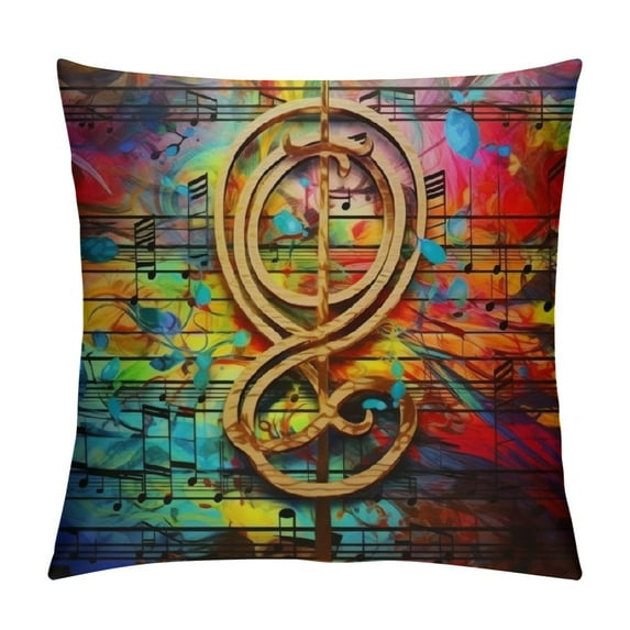 GOSMITH Farmhouse Decorative Outdoor Throw Pillow Covers for Couch Sofa Bed Colorful Collage with Music Notes and The Violin Clef Pillow Cover Modern Decor Pillow Case