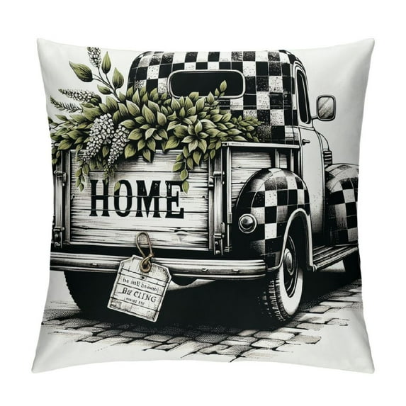 GOSMITH Farmhouse Pillow Covers Buffalo Plaid Truck Eucalyptus Leaves Home Sweet Home Decorative Throw Pillow Covers Spring Farmhouse Decor Pillow Case for Sofa Couch