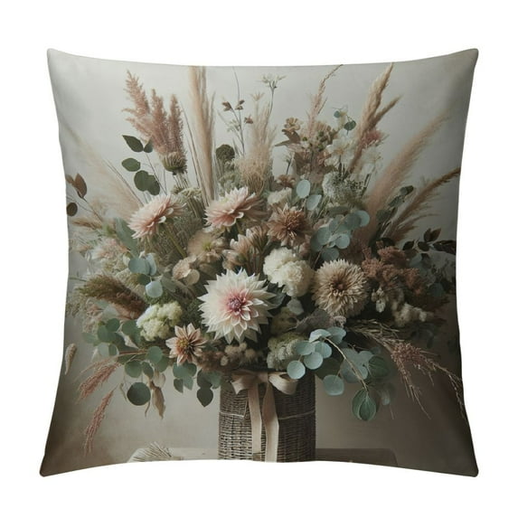 Leisuo Farmhouse Pillow Covers Spring Flower Pampas Grass Decorative White Throw Pillows Farmhouse Decor for Outdoor Couch Chair Home White