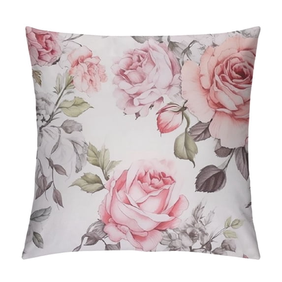 GOSMITH Farmhouse Throw Pillow Covers Gray Pink Flowers Leaves Watercolor Floral Rose Pastel Color Waist Lumbar Throw Pillow Cases Cushion Cover Rectangular