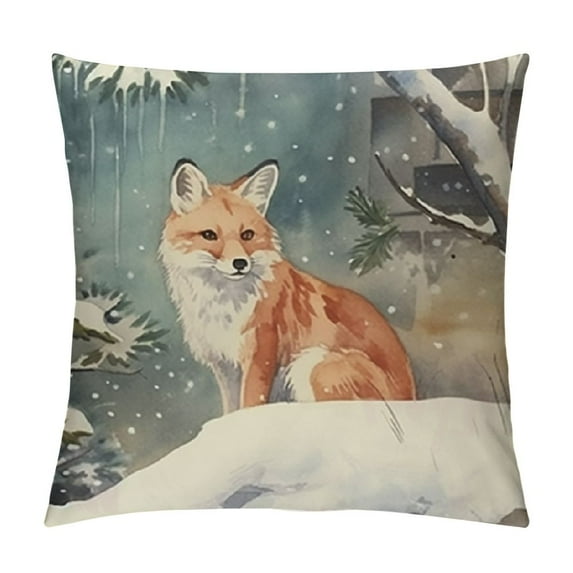 GOSMITH Farmhouse Winter Animals Fox Rabbit Cardinal Bird Pillow Cover,Winter Decor,Woodland Animals Decor,Winter Animals Farmhouse Decorative Pillows for Couch
