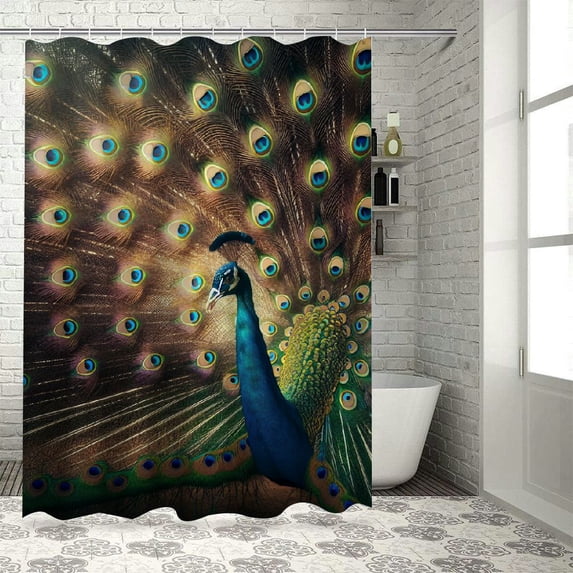GOSMITH Fashionable Decorative Colorful Peacock Feather Shower Curtain for Bathroom Decoration White