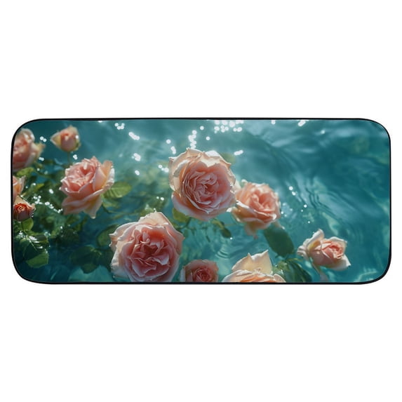 Leisuo Felt Square Floor Mat Rug Pink Dry Roses in Water Anti-Slip Recycled Rubber Backing 19.68*47.24 in