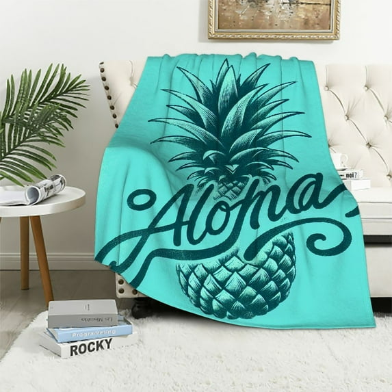 GOSMITH Flannel Fleece Blanket Gifts Cute Girl Aloha Pineapple Pattern White