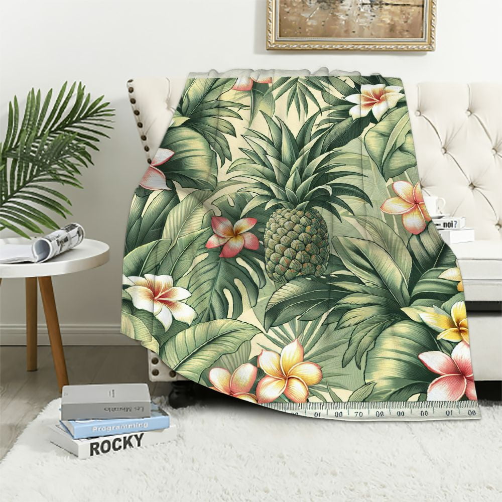 Tropical Floral Hawaiian Palm Leaves Pattern Print Hooded Blanket