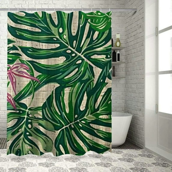 Leisuo Floral Summer California Exotic Palm Leaves Hawaii Tree Jungle Nature Green Shower Curtain Multiple Sizes for Bathroom White