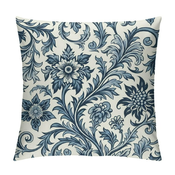GOSMITH Floral Throw Pillow Cushion Cover, Flower Orchids Bohemian Style Vintage Petals Vines Pattern French Country Style, Decorative Square Accent Pillow Case, White Blue