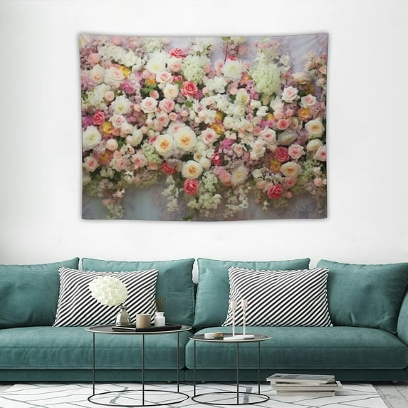 GOSMITH  Floral Wall Tapestry for Girls, Colorful Pink Yellow Rose Flower Hanging Bedroom, Romantic Spring Aesthetic Beach Blanket College Dorm Home Decor (71" W X 60" H)