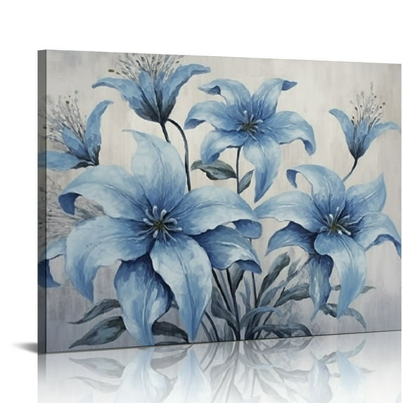 GOSMITH Flower Canvas Wall Art Navy Blue Floral Decor Elegant lily flower Painting Picture Prints Home Living Room Bedroom Decor (Blue)