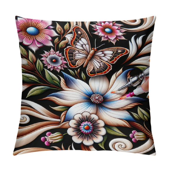 Leisuo Flower Decorative Throw Pillow Covers Watercolor Floral Farmhouse Cushion Cover Pink Yellow Purple Blue Tulip Pillow Case for Couch Sofa Home Decor