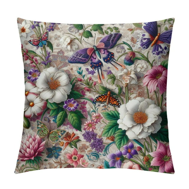 GOSMITH Flower Pillow Covers Spring Summer Purple White Pink Daisy Wildflowers Butterfly Insect